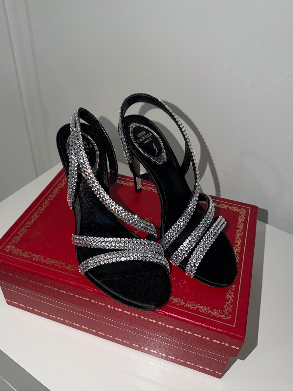 Brand New Rene Caovilla Crystal-Strap High Heel Sandals